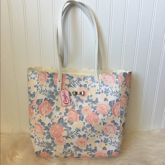 Candies Floral Scalloped Tote with Gold Bow