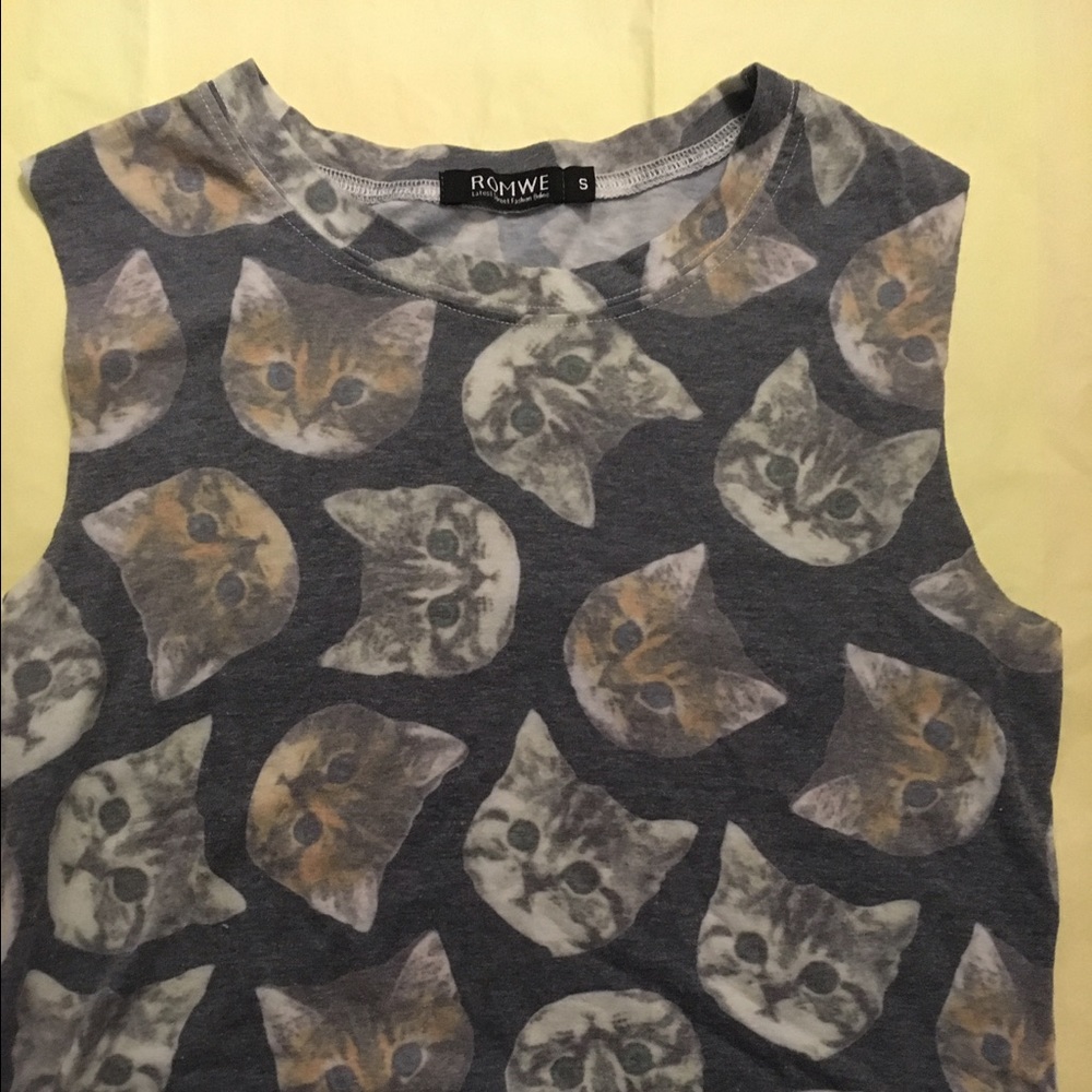 Romwe Cute sleeveless cat shirt