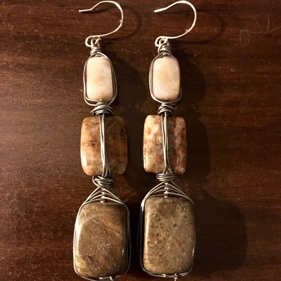 Handmade stone bead/wire wrap earrings