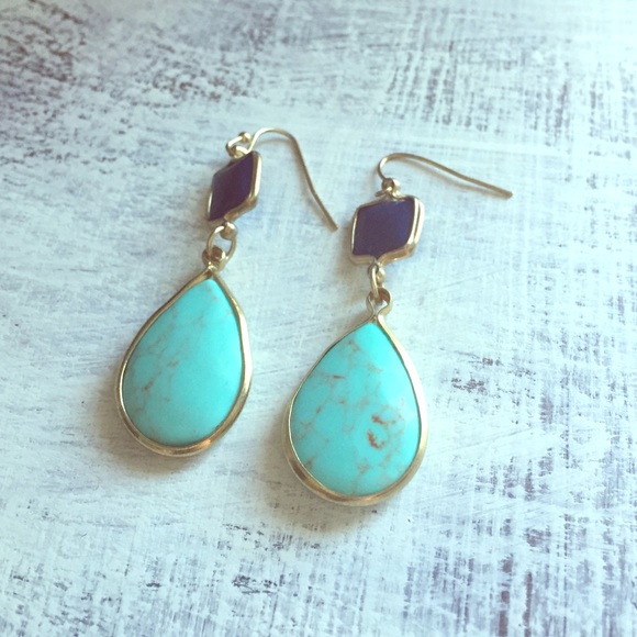 Turquoise and navy blue stone dangly earrings