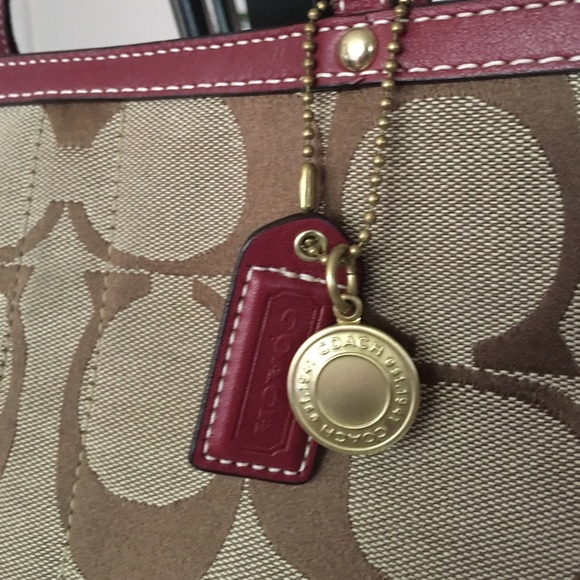 SOLD!!  Coach Signature Stripe Red/Brown Tote - Picture 2 of 4