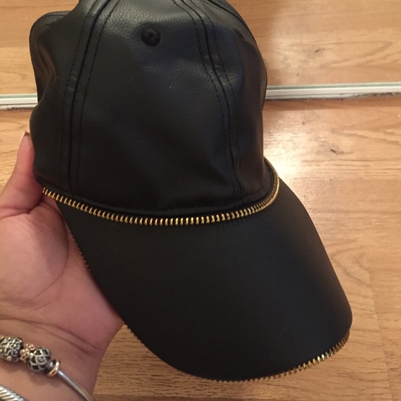 Bebe black faux leather baseball hat