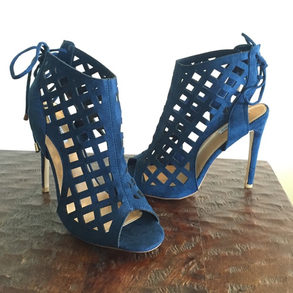 navy caged heels