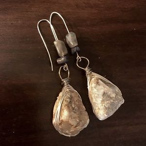 Handmade wire wrap natural stone earrings