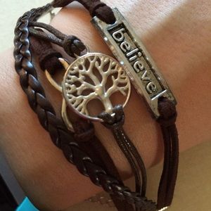 Believe, tree of life, 4 strand brown bracelet
