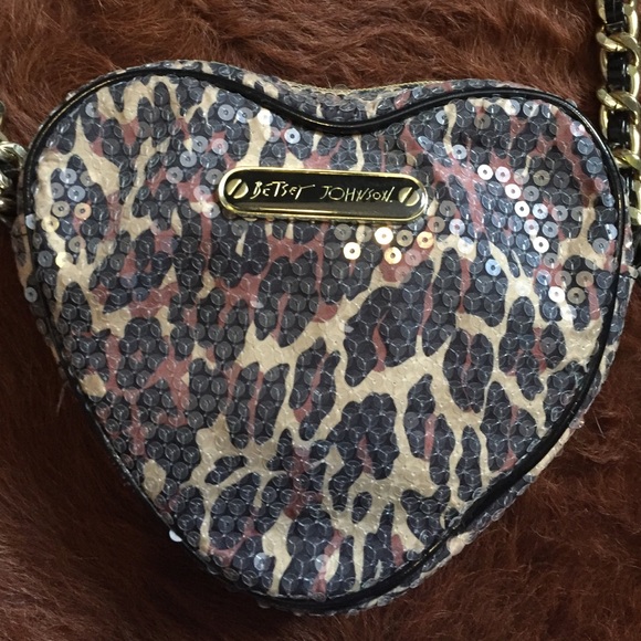 Betsey Johnson, leopard sequin, heart shaped purse