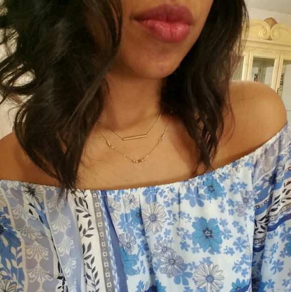 🌺BOGO🌺BLUE FLORAL OFF SHOULDER  DRESS - Picture 4 of 4