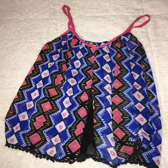 Blue and orange sheer top - Picture 1 of 1