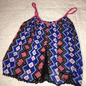 Blue and orange sheer top