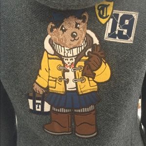 TEENIE WEENIE WOOL BLEND FUR TRIMMED COAT W/ BEAR