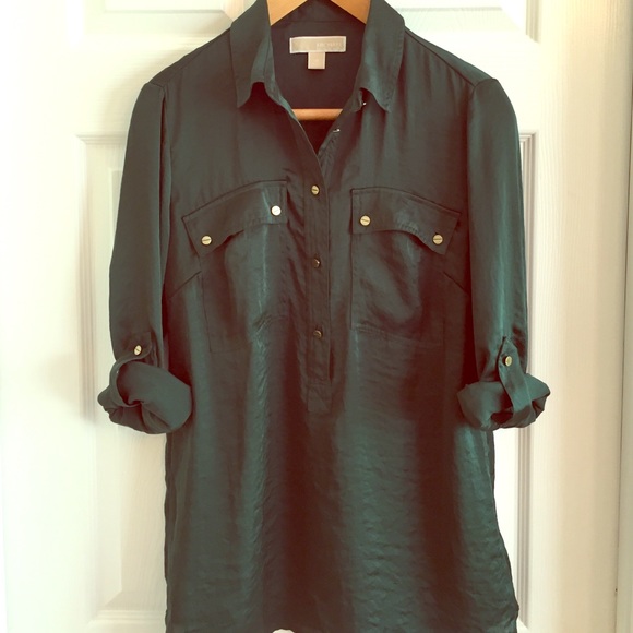 Michael Kors Forest Green Roll-Sleeve Blouse