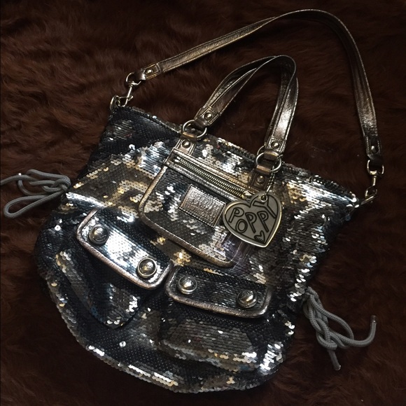 Authentic Coach Poppy Silver Sequin satchel