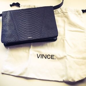 Black Leather Modern V Python Embossed VINCE Bag