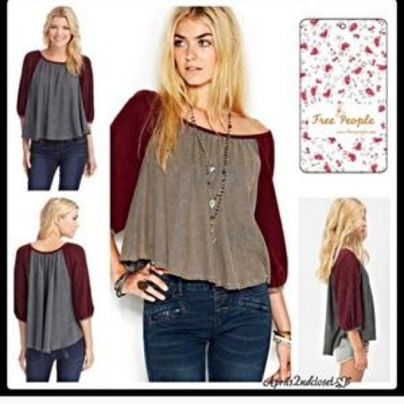 Free People Maroon and Gray Sweater - Picture 1 of 2