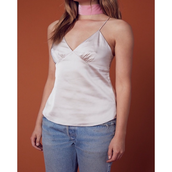 Champagne Satin Cross Back Cami - Picture 3 of 4