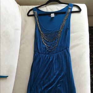 Teal tulip mini dress with built in necklace