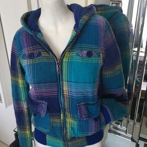 Roxy blue plaid fleece hoodie