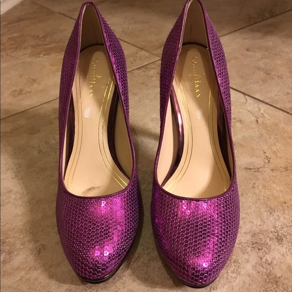 Cole Haan NWOT magenta sequin platform pumps.