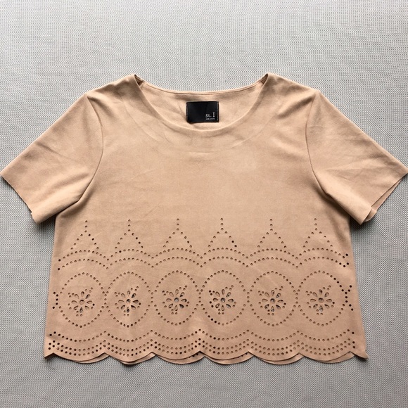 Suede Crop Top with Scalloped Hem