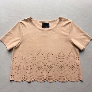 Suede Crop Top with Scalloped Hem