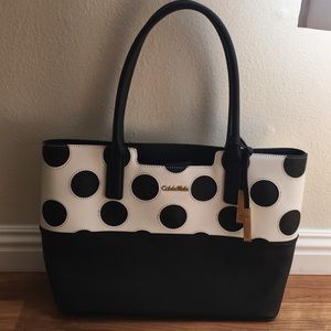 Calvin Klein black & white polka dot tote