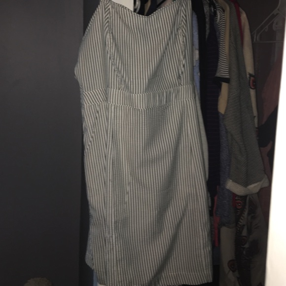 Pleated striped blue & white dress