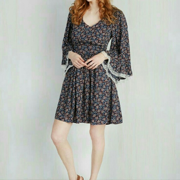 Modcloth Through the Bluebells Dress Navy Paisley