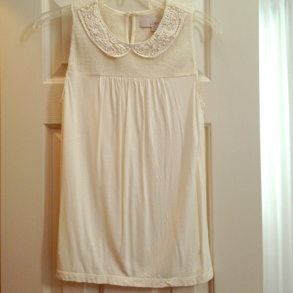 LOFT sleeveless top worth pearled Peter Pan collar