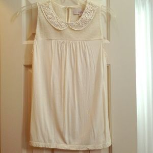 LOFT sleeveless top worth pearled Peter Pan collar