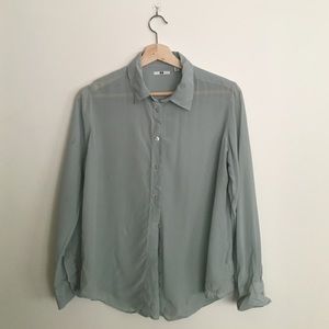 UNIQLO chiffon mint green blouse