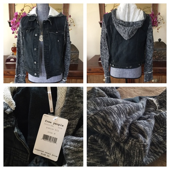 Free People Knit Hooded Denim Jacket.  NWT. - Picture 4 of 4
