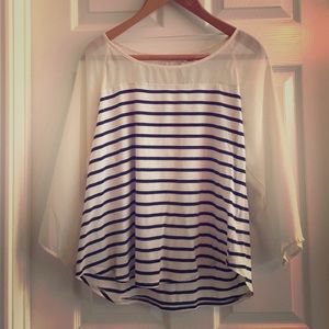 LC Lauren Conrad 3/4 Length Striped Blouse