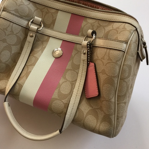 Used Coach leather satchel in white & pink leather