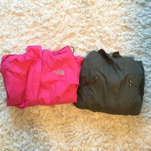 pink north face jacket and green jacket bundle