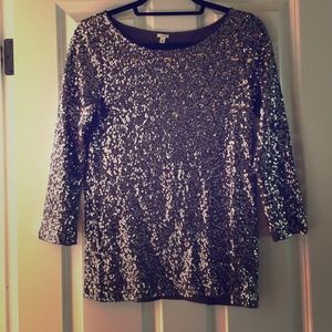 JCrew sequined 3/4-sleeve top