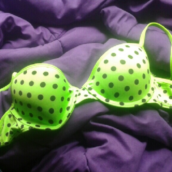 CUTE Neon Green Polka Dot Bra 34A