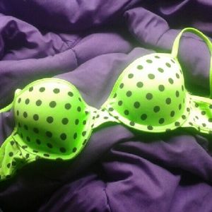 CUTE Neon Green Polka Dot Bra 34A