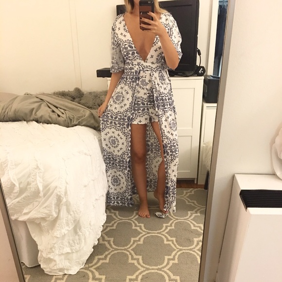 LF White and Blue Pattern Romper / Skirt