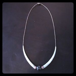 necklace w/ light green stone & malachite stone.