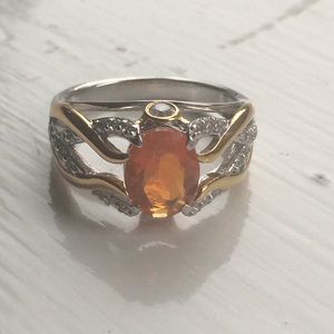 Fire Opal and mixed metals ring, size 8