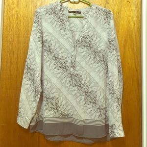 Long Sleeve Grey and White Work Blouse