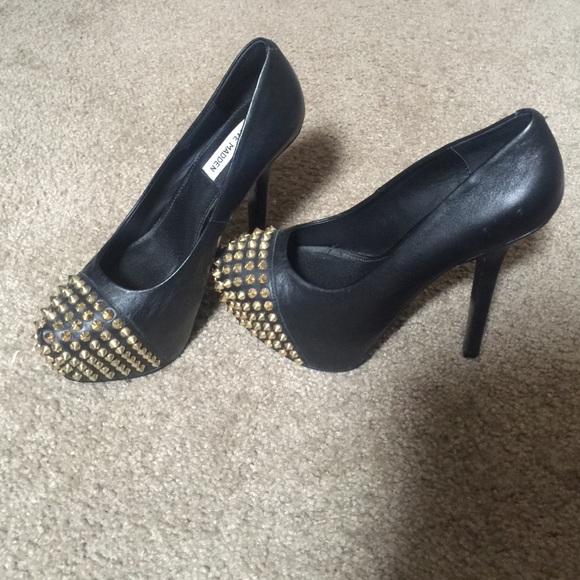 Premium leather, black, gold metal spike studded