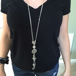 Triple chain long charm necklace