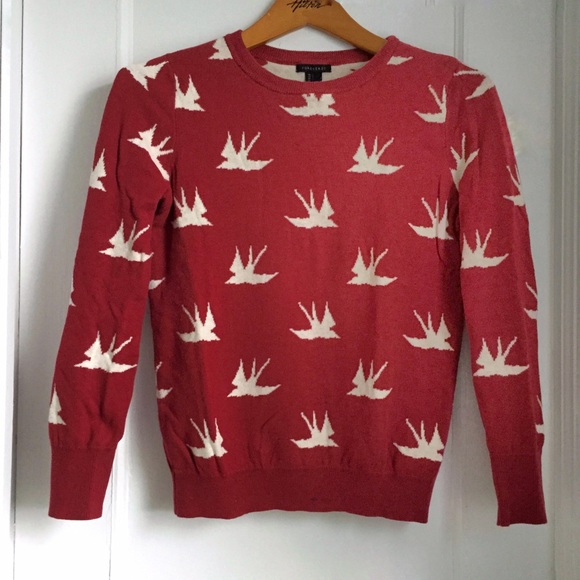 F21: Knitted Swallow Print Sweatshirt