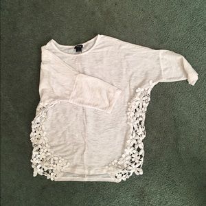 Mid-Sleeve Off White Striped Top