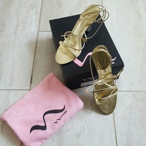 Gold strap wedge sandals