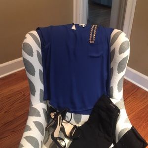 Joie Silk Rancher Top in Deep Blue
