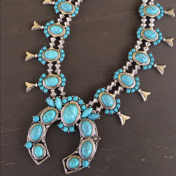 Jewelry - Silver & Turquoise Squash Blossom Necklace