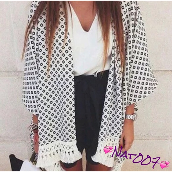 WILA Jackets & Blazers - Black and White Print Chiffon Kimono.