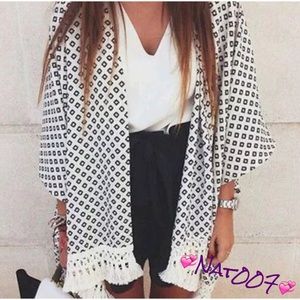 Black and White Print Chiffon Kimono.